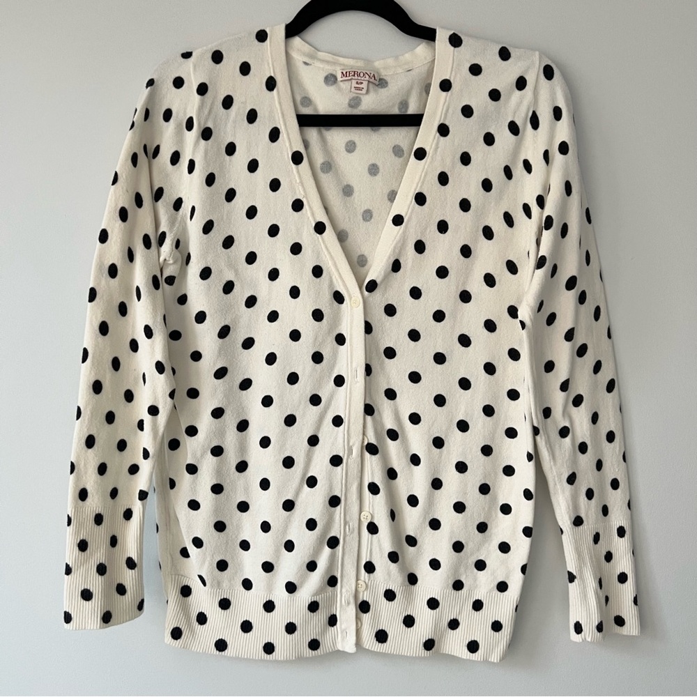 Merona Women's Polka Dot Cardigan Sweater - White and Black Layering Size S